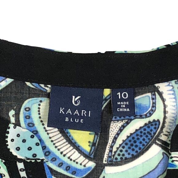 Kaari Blue Women's MIDI Dress 10 Shift Paisley Roll Tab Sleeve V Neck Rayon - Picture 6 of 9